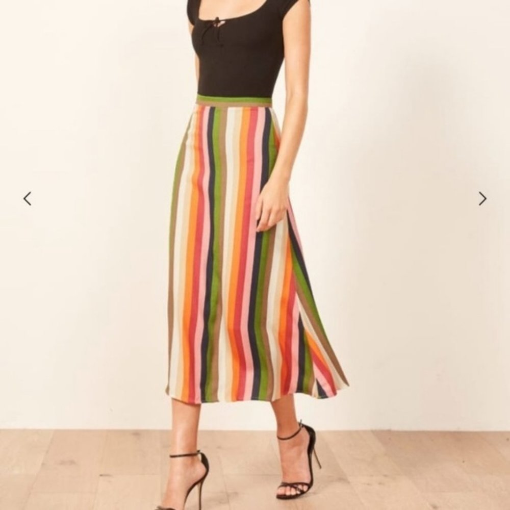 Reformation Betty Skirt in Striped (Size 10)